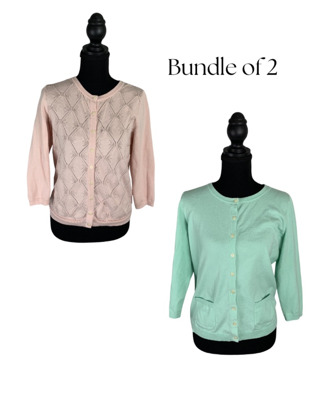 Talbots Lt Pink & Mint Green Pima Cotton Cardigan Bundle of 2 Women's MP Preppy